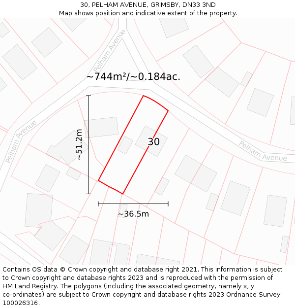 30, PELHAM AVENUE, GRIMSBY, DN33 3ND: Plot and title map