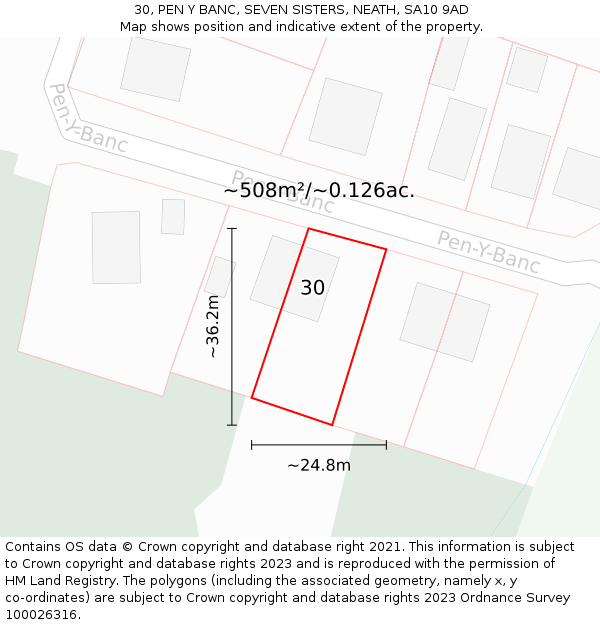 30, PEN Y BANC, SEVEN SISTERS, NEATH, SA10 9AD: Plot and title map