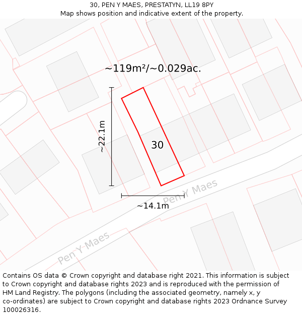 30, PEN Y MAES, PRESTATYN, LL19 8PY: Plot and title map
