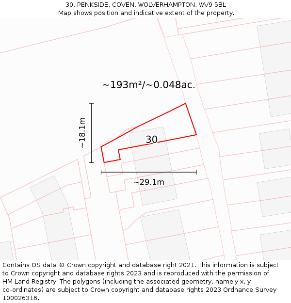 30, PENKSIDE, COVEN, WOLVERHAMPTON, WV9 5BL: Plot and title map