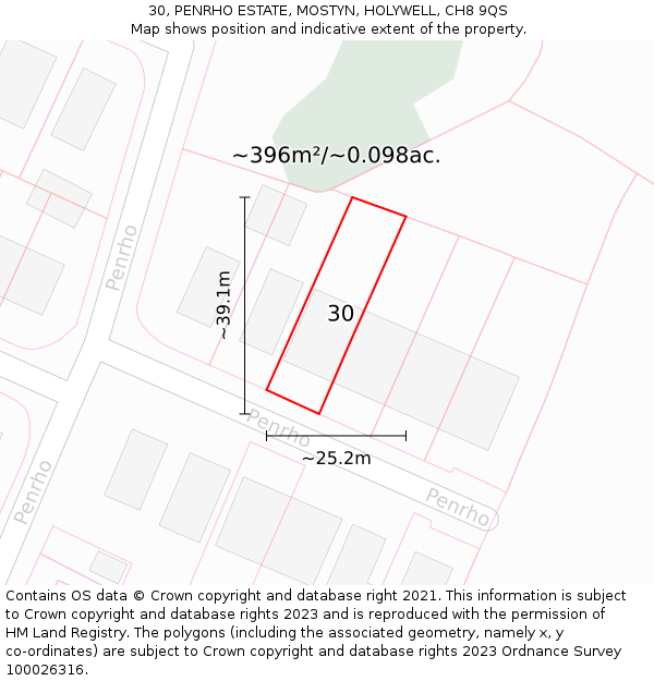 30, PENRHO ESTATE, MOSTYN, HOLYWELL, CH8 9QS: Plot and title map