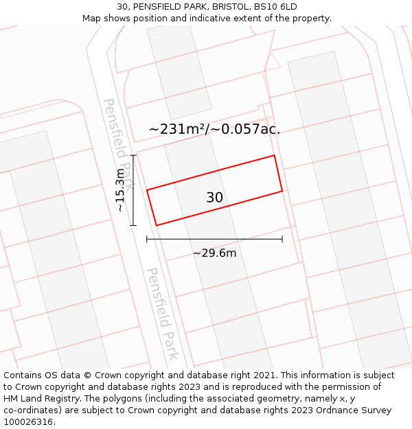 30, PENSFIELD PARK, BRISTOL, BS10 6LD: Plot and title map