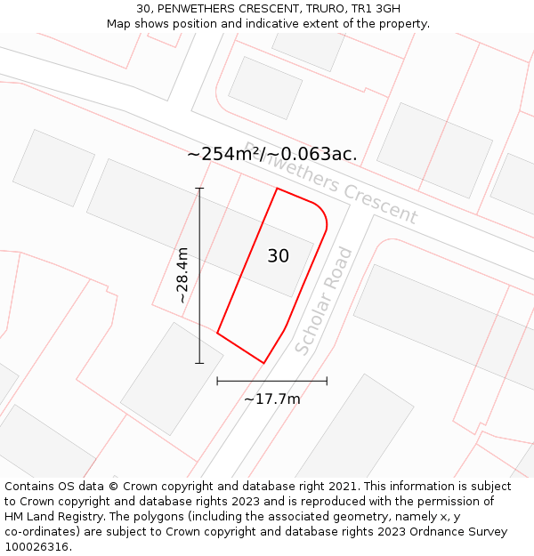 30, PENWETHERS CRESCENT, TRURO, TR1 3GH: Plot and title map