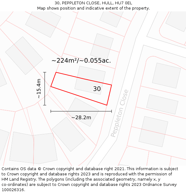 30, PEPPLETON CLOSE, HULL, HU7 0EL: Plot and title map