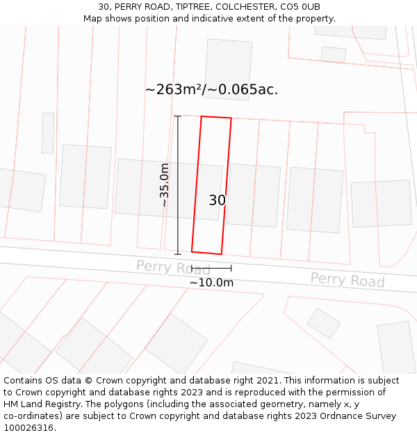 30, PERRY ROAD, TIPTREE, COLCHESTER, CO5 0UB: Plot and title map