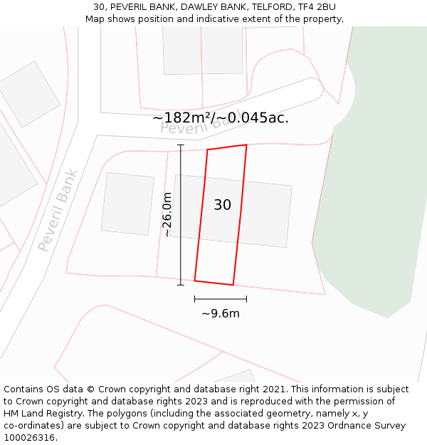 30, PEVERIL BANK, DAWLEY BANK, TELFORD, TF4 2BU: Plot and title map