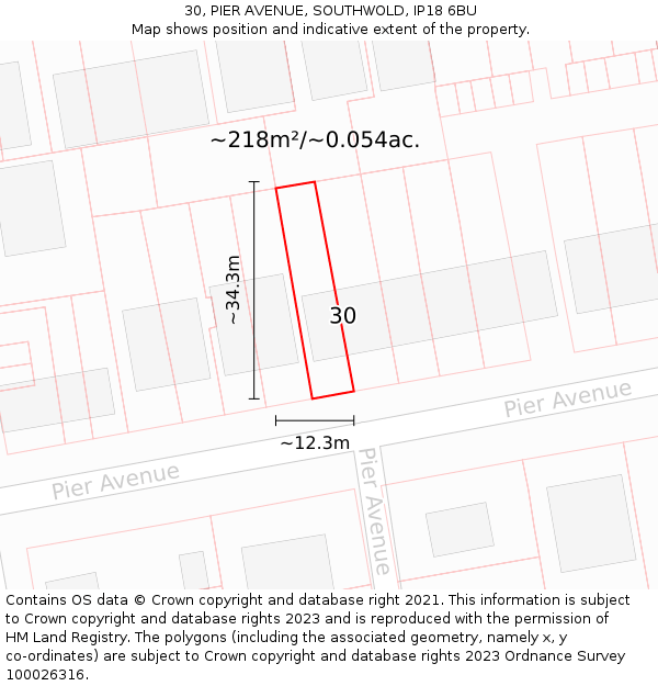 30, PIER AVENUE, SOUTHWOLD, IP18 6BU: Plot and title map