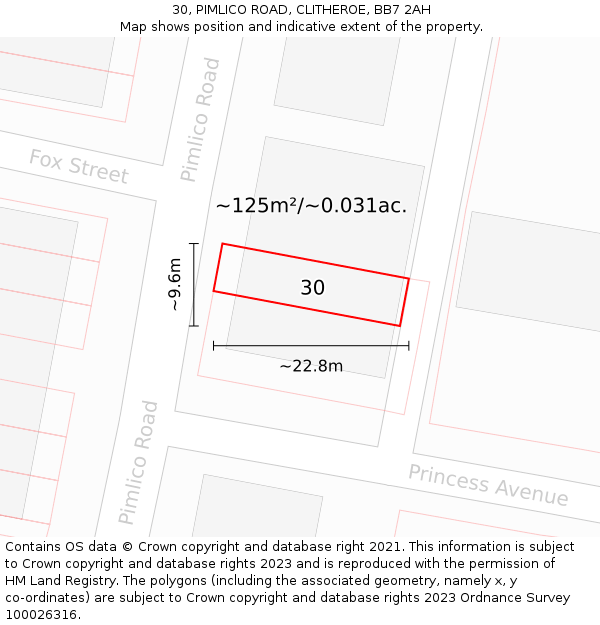 30, PIMLICO ROAD, CLITHEROE, BB7 2AH: Plot and title map