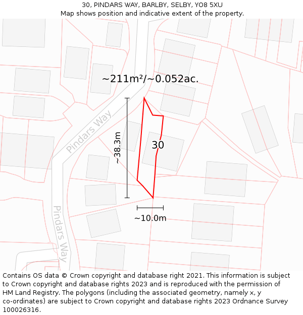 30, PINDARS WAY, BARLBY, SELBY, YO8 5XU: Plot and title map