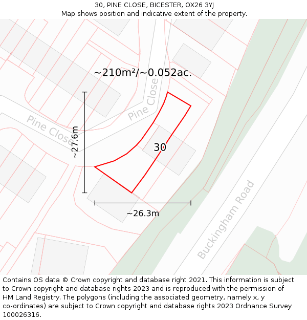 30, PINE CLOSE, BICESTER, OX26 3YJ: Plot and title map