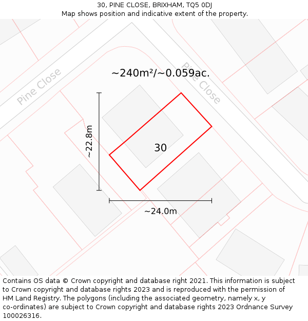 30, PINE CLOSE, BRIXHAM, TQ5 0DJ: Plot and title map