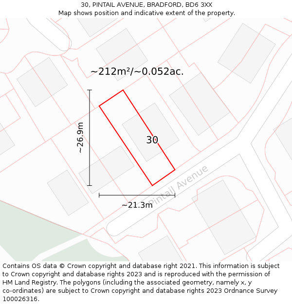 30, PINTAIL AVENUE, BRADFORD, BD6 3XX: Plot and title map