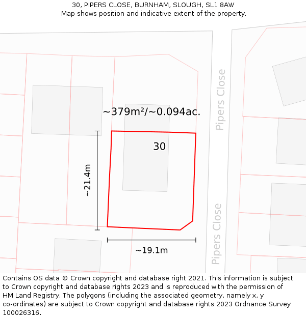 30, PIPERS CLOSE, BURNHAM, SLOUGH, SL1 8AW: Plot and title map