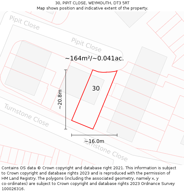 30, PIPIT CLOSE, WEYMOUTH, DT3 5RT: Plot and title map