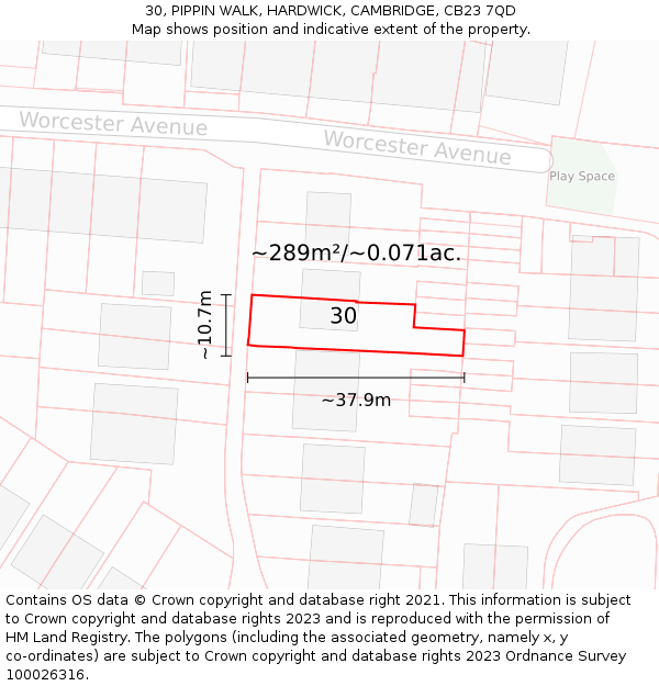30, PIPPIN WALK, HARDWICK, CAMBRIDGE, CB23 7QD: Plot and title map