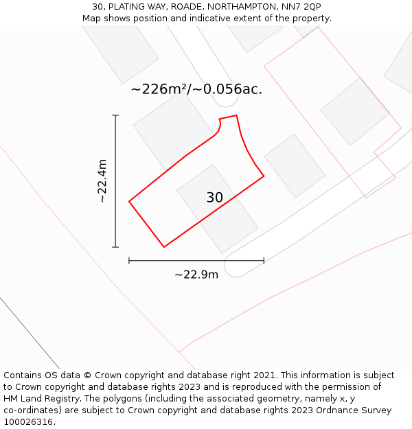 30, PLATING WAY, ROADE, NORTHAMPTON, NN7 2QP: Plot and title map