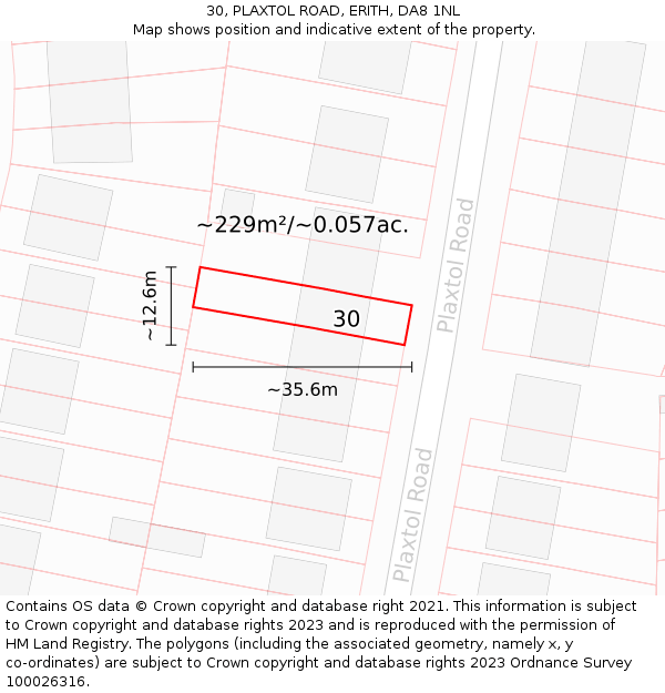 30, PLAXTOL ROAD, ERITH, DA8 1NL: Plot and title map