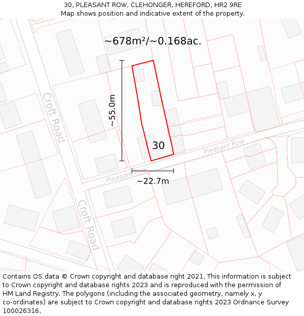30, PLEASANT ROW, CLEHONGER, HEREFORD, HR2 9RE: Plot and title map