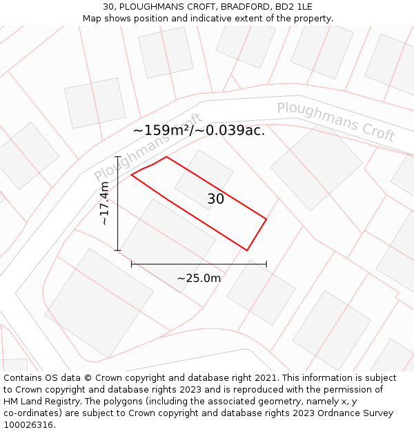 30, PLOUGHMANS CROFT, BRADFORD, BD2 1LE: Plot and title map