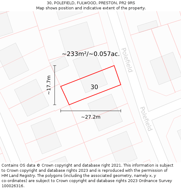 30, POLEFIELD, FULWOOD, PRESTON, PR2 9RS: Plot and title map