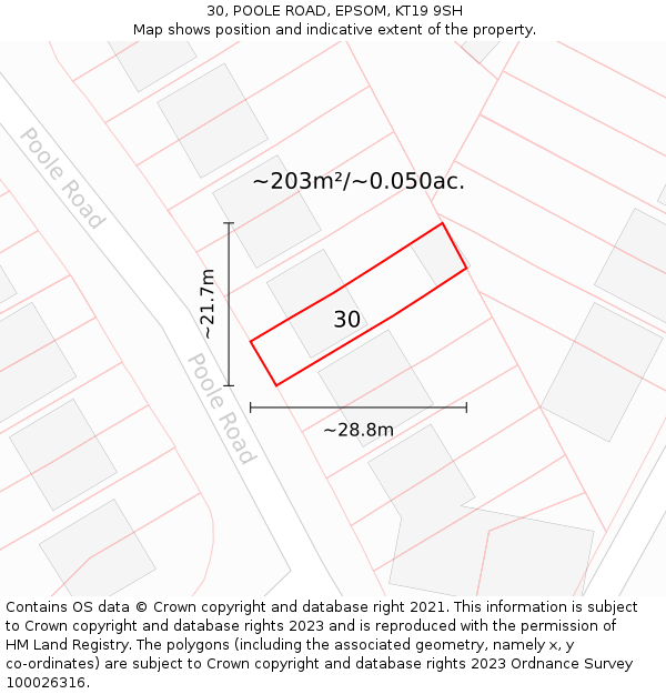 30, POOLE ROAD, EPSOM, KT19 9SH: Plot and title map