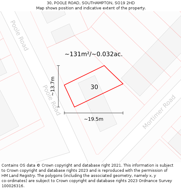 30, POOLE ROAD, SOUTHAMPTON, SO19 2HD: Plot and title map