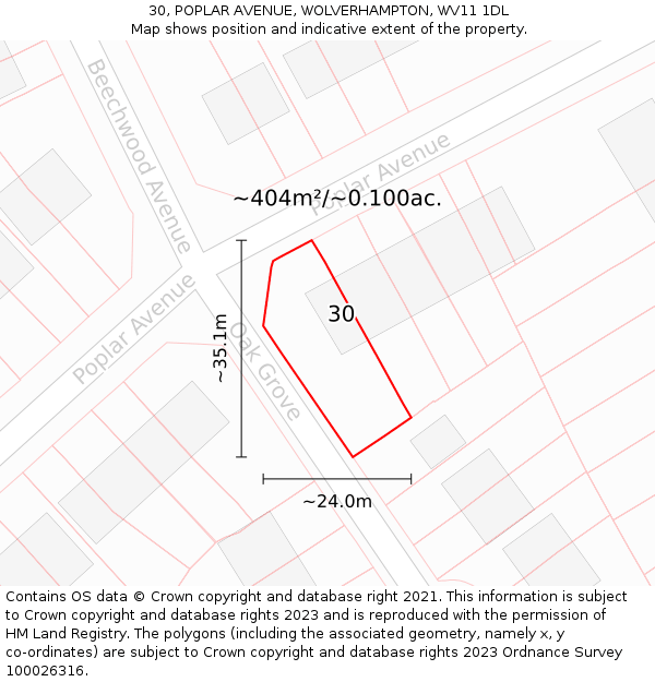 30, POPLAR AVENUE, WOLVERHAMPTON, WV11 1DL: Plot and title map