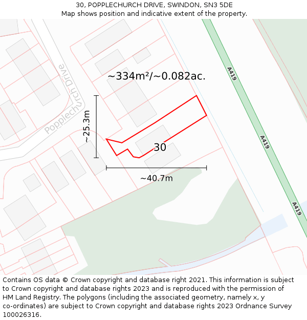 30, POPPLECHURCH DRIVE, SWINDON, SN3 5DE: Plot and title map