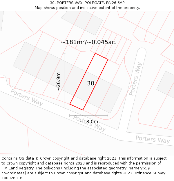 30, PORTERS WAY, POLEGATE, BN26 6AP: Plot and title map