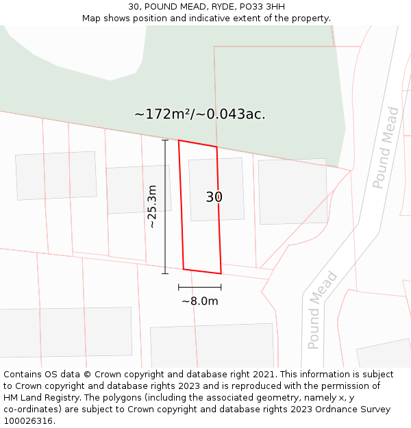 30, POUND MEAD, RYDE, PO33 3HH: Plot and title map
