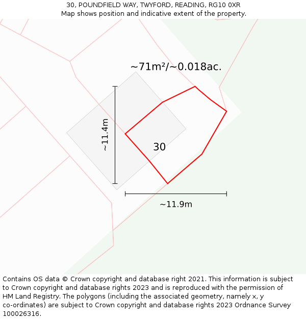 30, POUNDFIELD WAY, TWYFORD, READING, RG10 0XR: Plot and title map