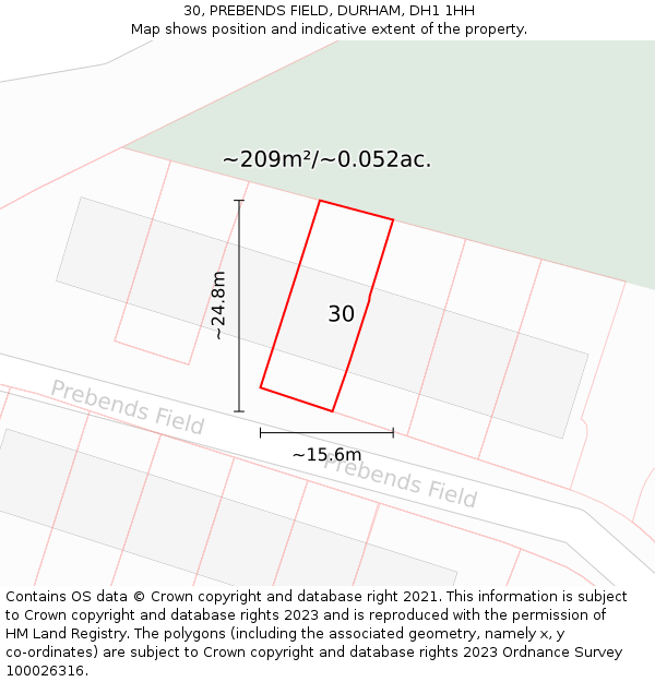 30, PREBENDS FIELD, DURHAM, DH1 1HH: Plot and title map