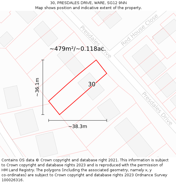 30, PRESDALES DRIVE, WARE, SG12 9NN: Plot and title map