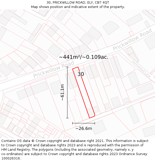 30, PRICKWILLOW ROAD, ELY, CB7 4QT: Plot and title map