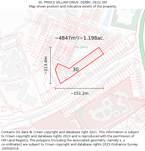 30, PRINCE WILLIAM DRIVE, DERBY, DE22 3XF: Plot and title map