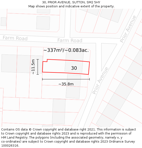 30, PRIOR AVENUE, SUTTON, SM2 5HY: Plot and title map
