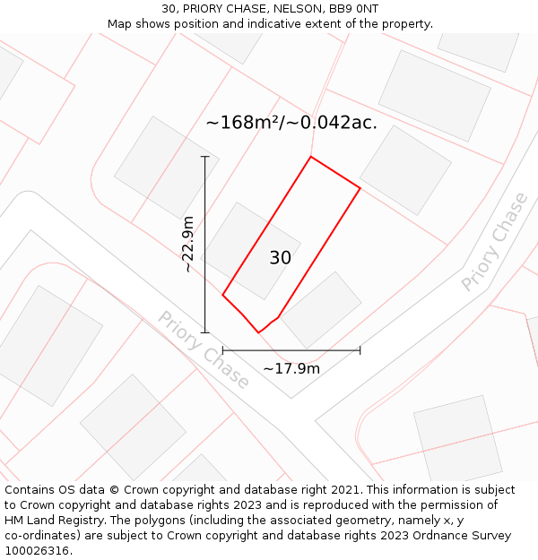 30, PRIORY CHASE, NELSON, BB9 0NT: Plot and title map