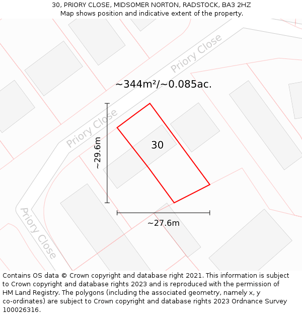 30, PRIORY CLOSE, MIDSOMER NORTON, RADSTOCK, BA3 2HZ: Plot and title map