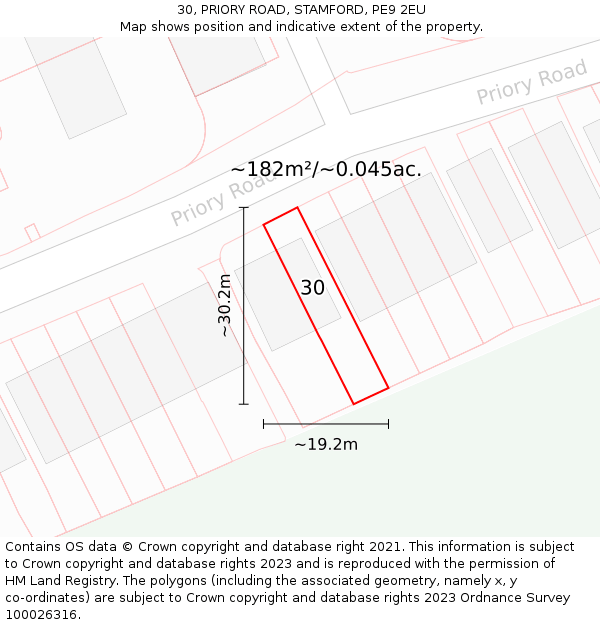 30, PRIORY ROAD, STAMFORD, PE9 2EU: Plot and title map
