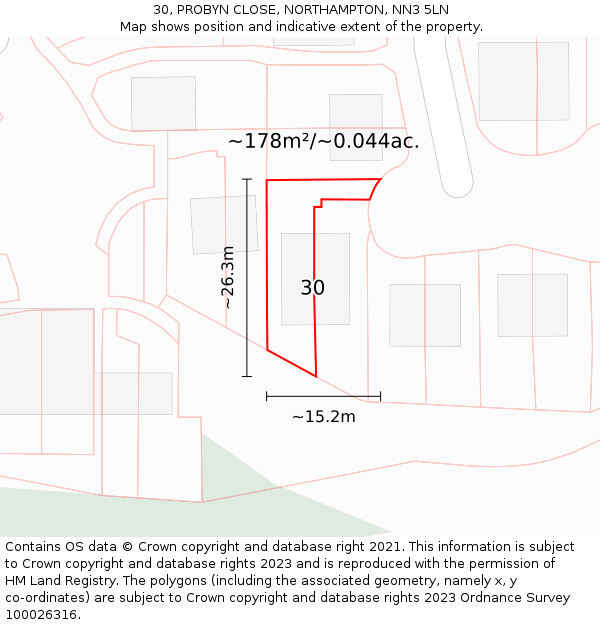 30, PROBYN CLOSE, NORTHAMPTON, NN3 5LN: Plot and title map