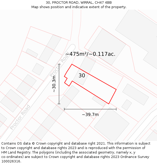 30, PROCTOR ROAD, WIRRAL, CH47 4BB: Plot and title map