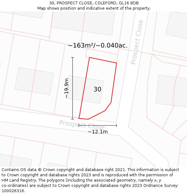 30, PROSPECT CLOSE, COLEFORD, GL16 8DB: Plot and title map
