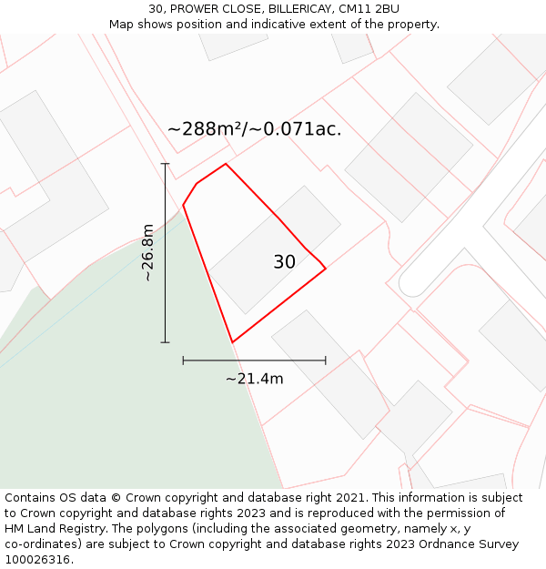 30, PROWER CLOSE, BILLERICAY, CM11 2BU: Plot and title map