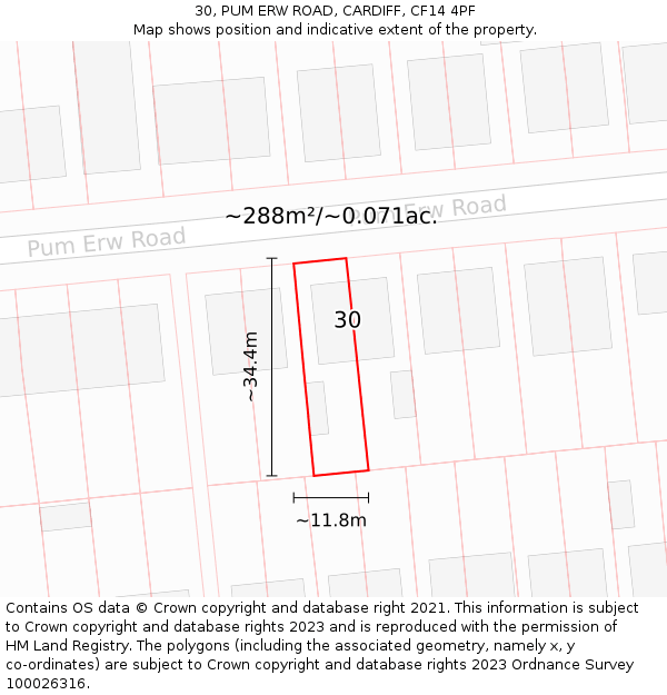 30, PUM ERW ROAD, CARDIFF, CF14 4PF: Plot and title map