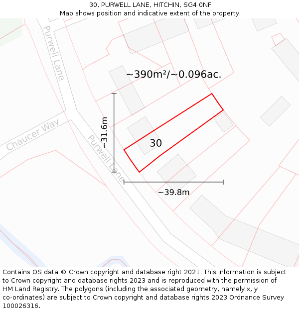 30, PURWELL LANE, HITCHIN, SG4 0NF: Plot and title map