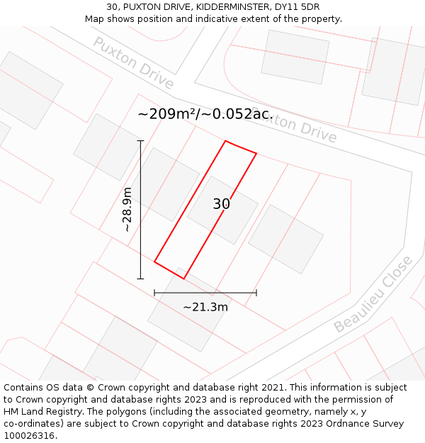 30, PUXTON DRIVE, KIDDERMINSTER, DY11 5DR: Plot and title map