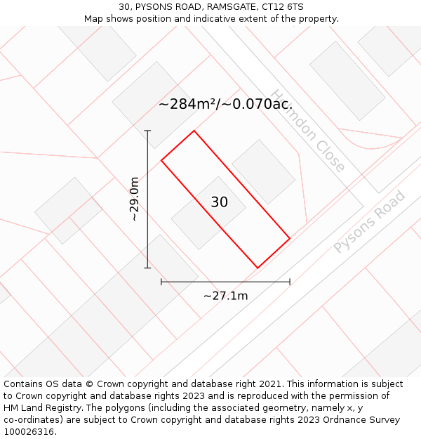 30, PYSONS ROAD, RAMSGATE, CT12 6TS: Plot and title map