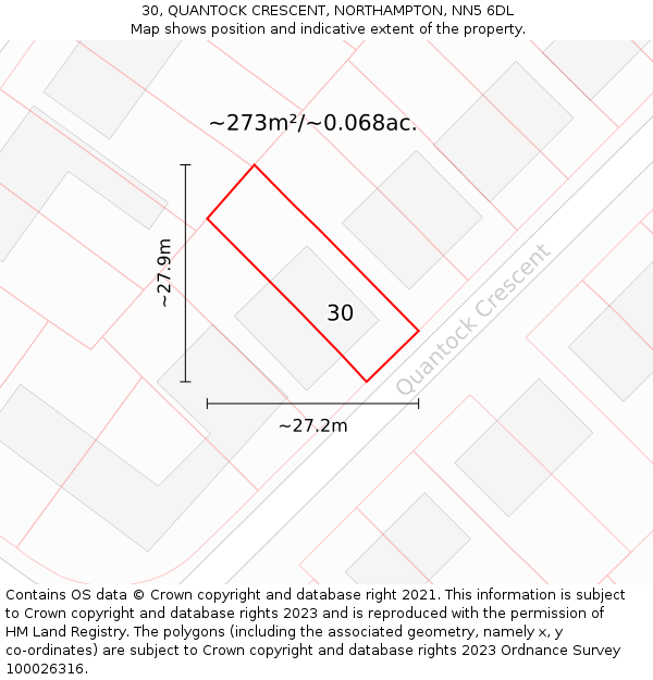 30, QUANTOCK CRESCENT, NORTHAMPTON, NN5 6DL: Plot and title map