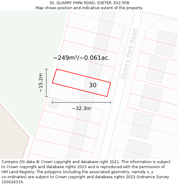 30, QUARRY PARK ROAD, EXETER, EX2 5PB: Plot and title map