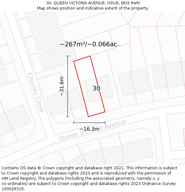 30, QUEEN VICTORIA AVENUE, HOVE, BN3 6WN: Plot and title map